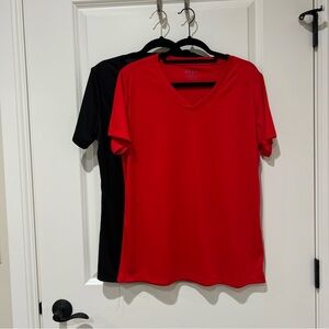 Vibrant Red and Classic Black Women's Short Sleeve Tee Bundle of 2